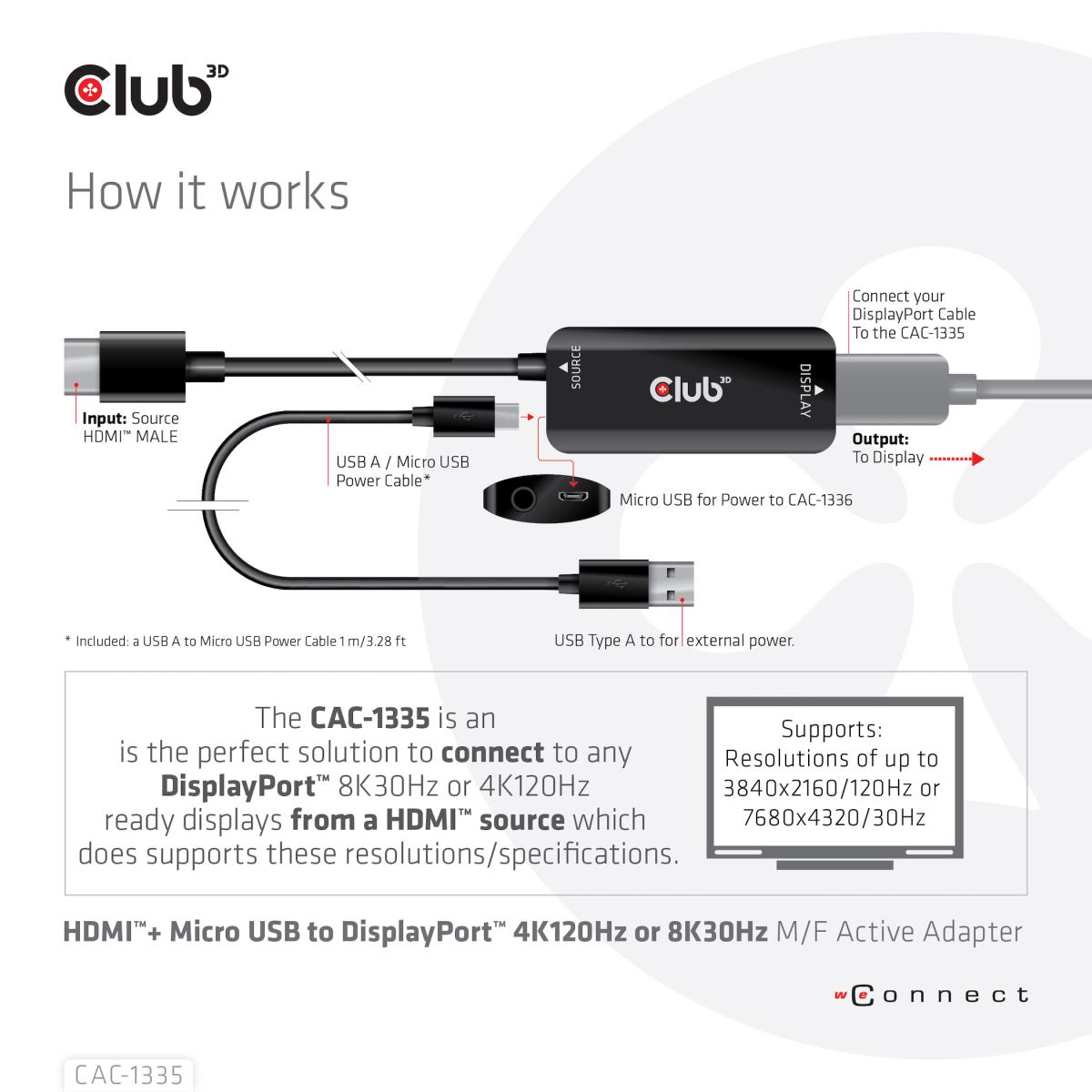 Hdmi+ Micro USB To DisplayPort 4k120hz Or 8k30hz M/f Active Adapter
