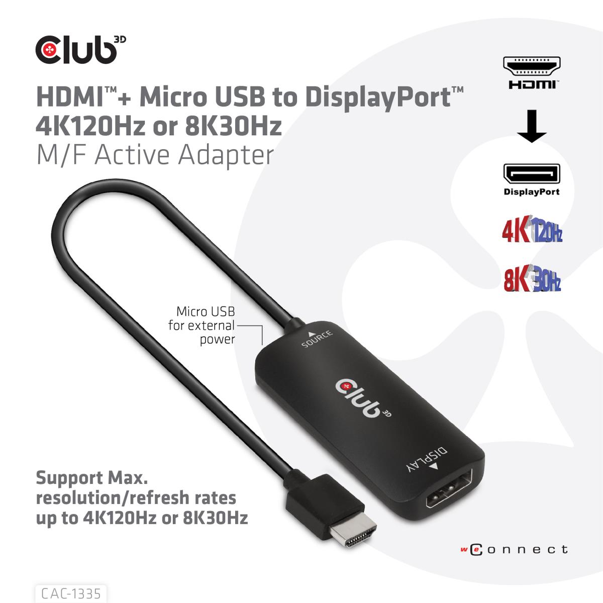 Hdmi+ Micro USB To DisplayPort 4k120hz Or 8k30hz M/f Active Adapter