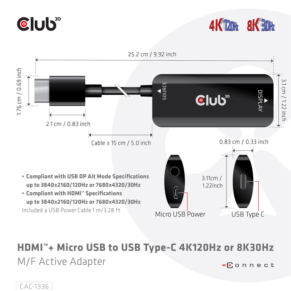 Hdmi+ Micro USB To USB Type-c 4k120hz Or 8k30hz M/f Active Adapter