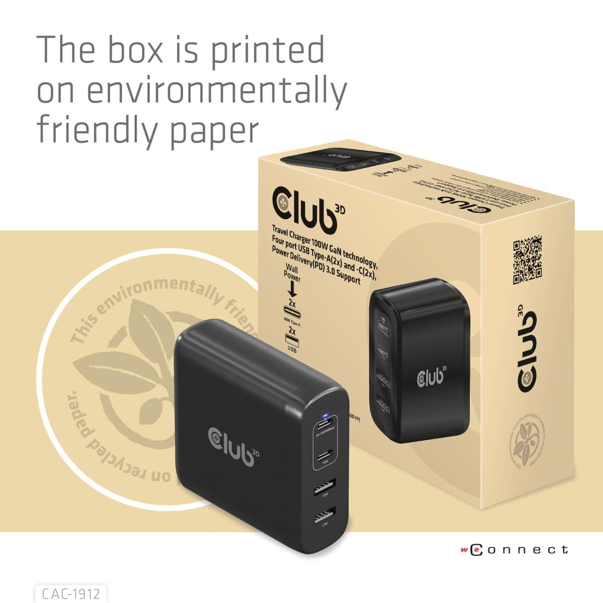 Travel Charger 100w Gan Technology Type-a(2x) And -c(2x) Power Delivery(pd) 3.0support