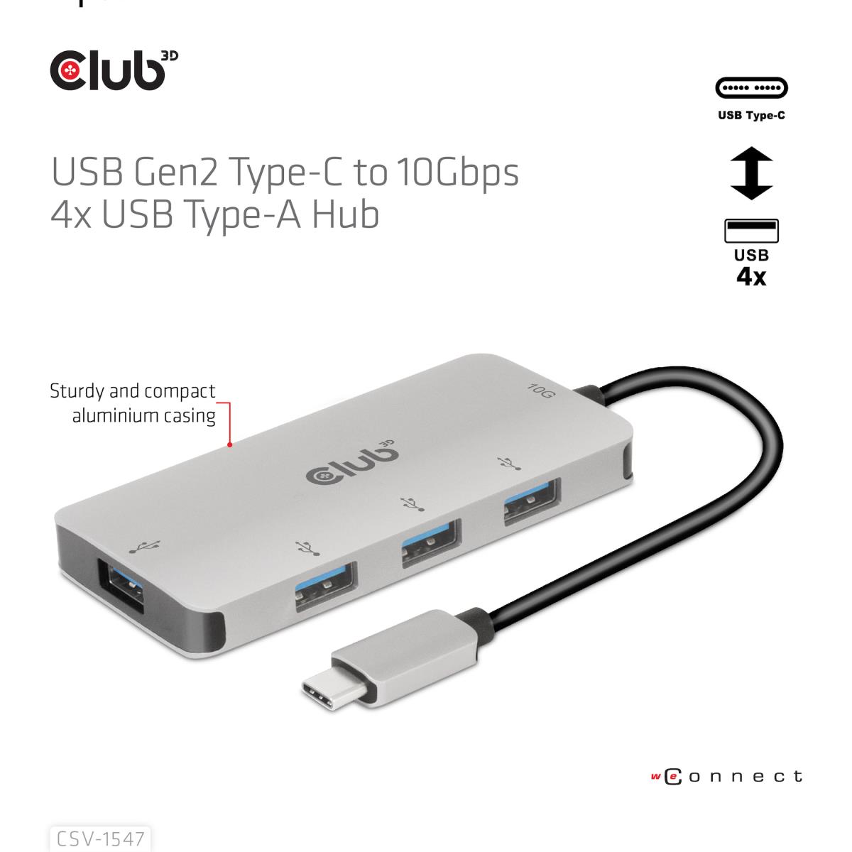 USB Gen2 Type-c To 10gbps 4x USB Type-aaluminium Casing Hub