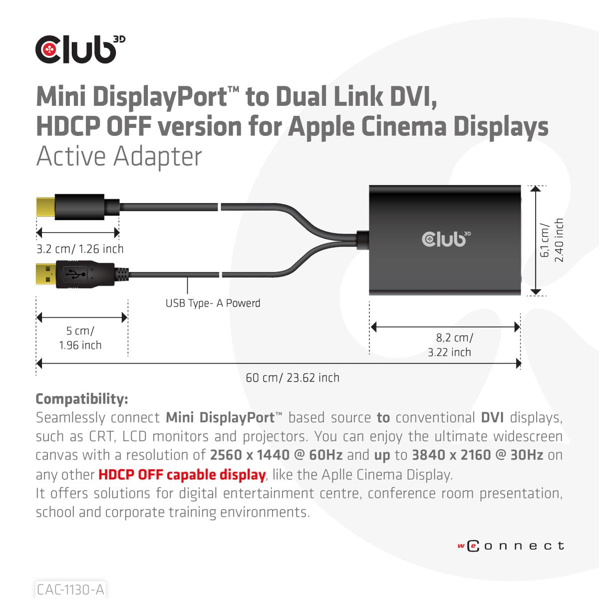Mini DisplayPort To Dual Link DVI, Hdcp Off Version For Apple Cinema Displays Active Adapter