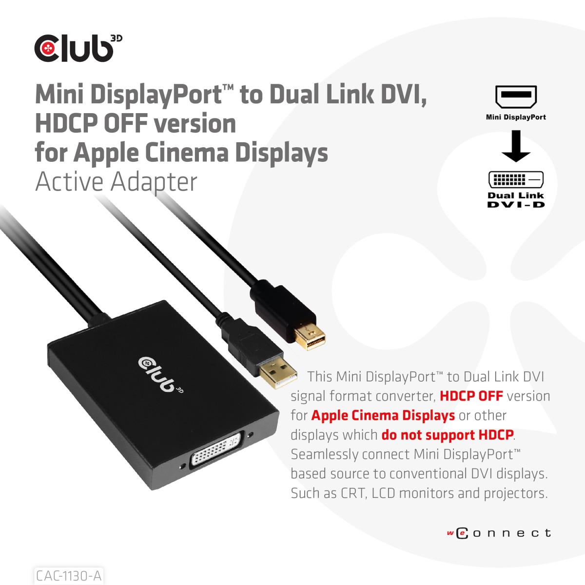 Mini DisplayPort To Dual Link DVI, Hdcp Off Version For Apple Cinema Displays Active Adapter