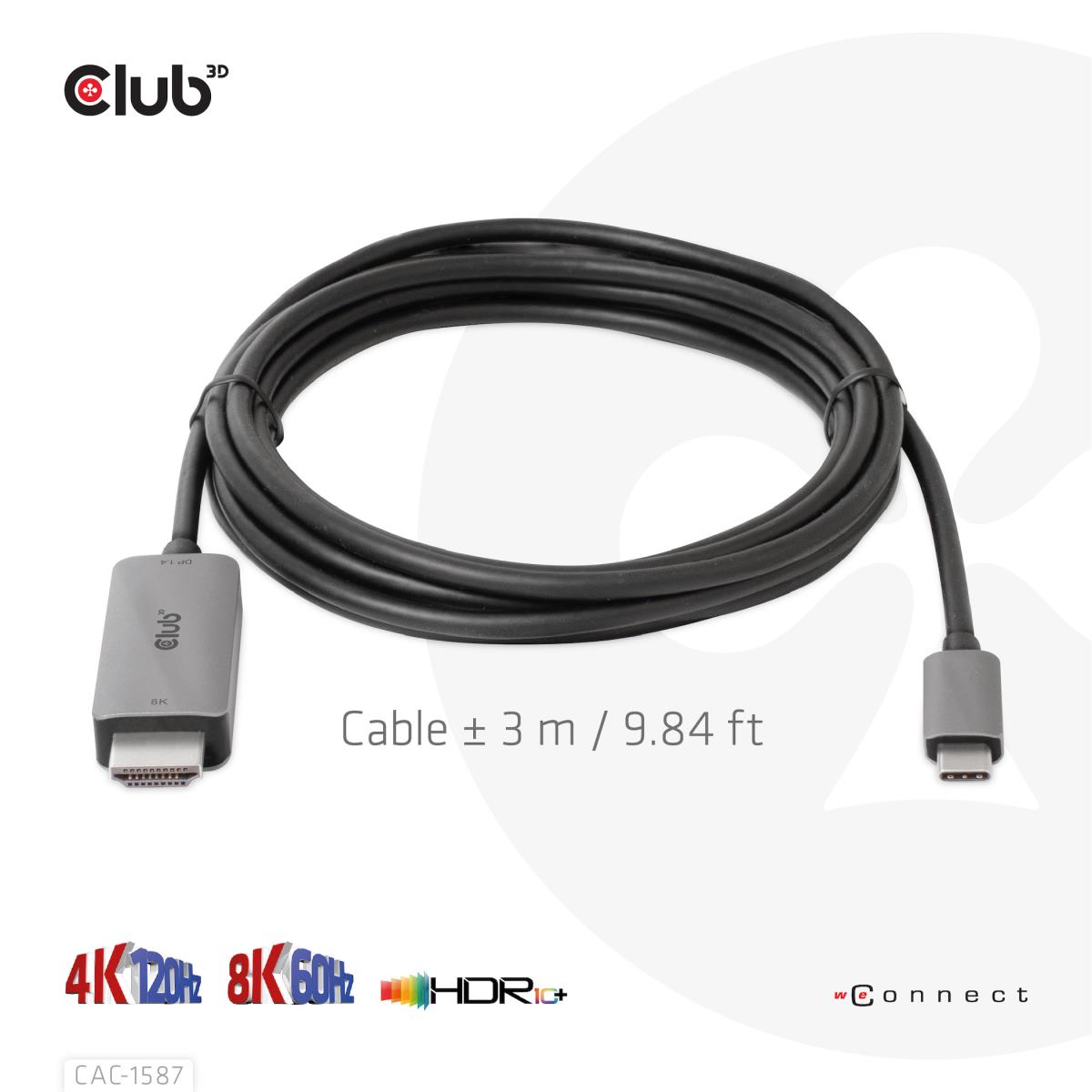 USB Gen2 Type-c To Hdmi 4k120hz 8k60hz Hdr10 With Dsc1.2 Active Cable M/m 3m