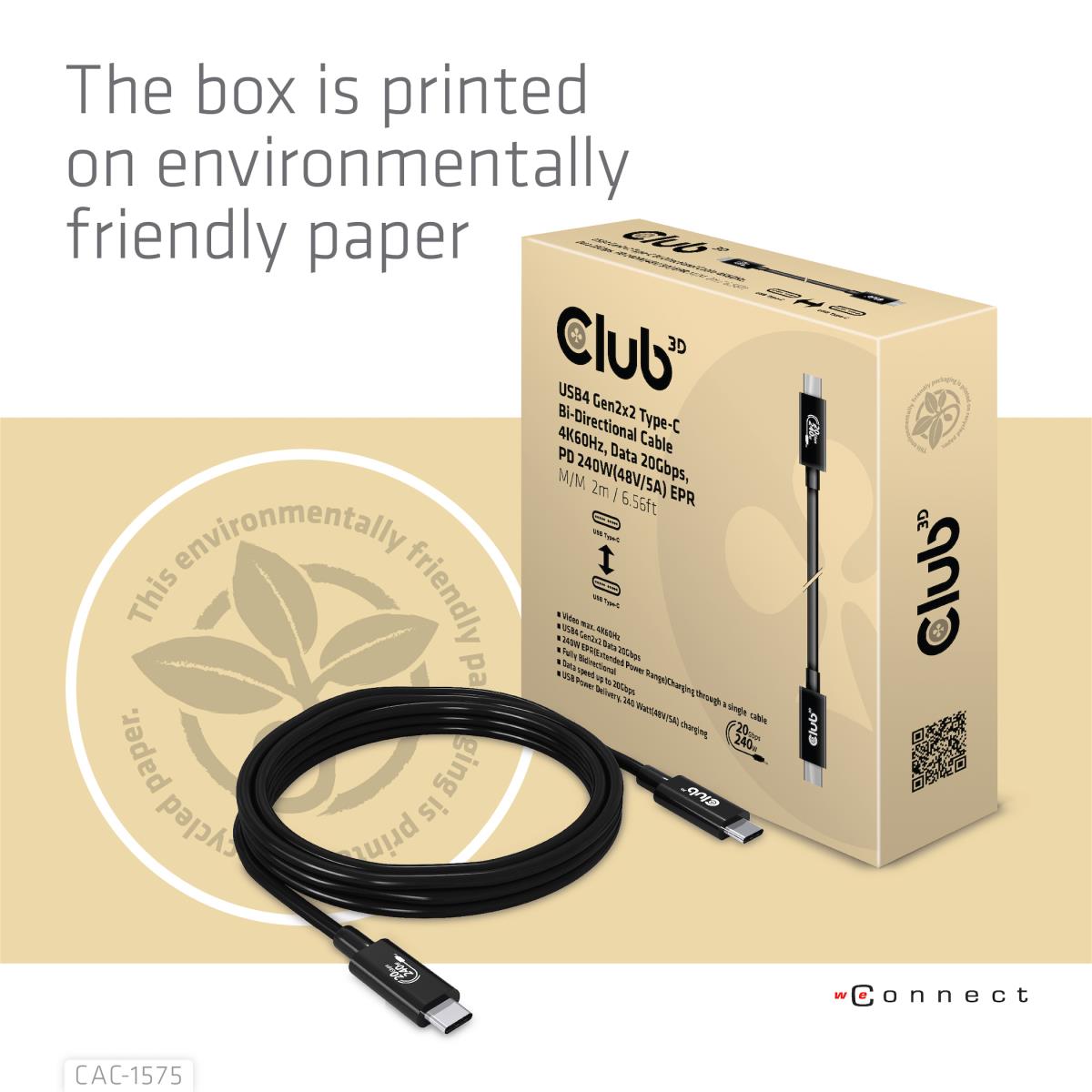 USB4 Gen2x2 Type-c Bi-directional Cable 4k60hz, Data 20gbps, Pd 240w(48v/5a) Epr M/m 2m