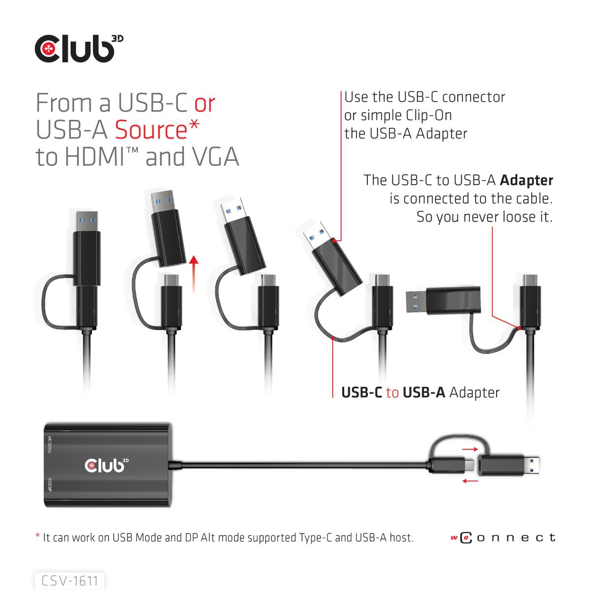 Csv-1611 USB Gen1 Type-c/-a To Dual Hdmi (4k/30hz) / Vga (1080/60hz)