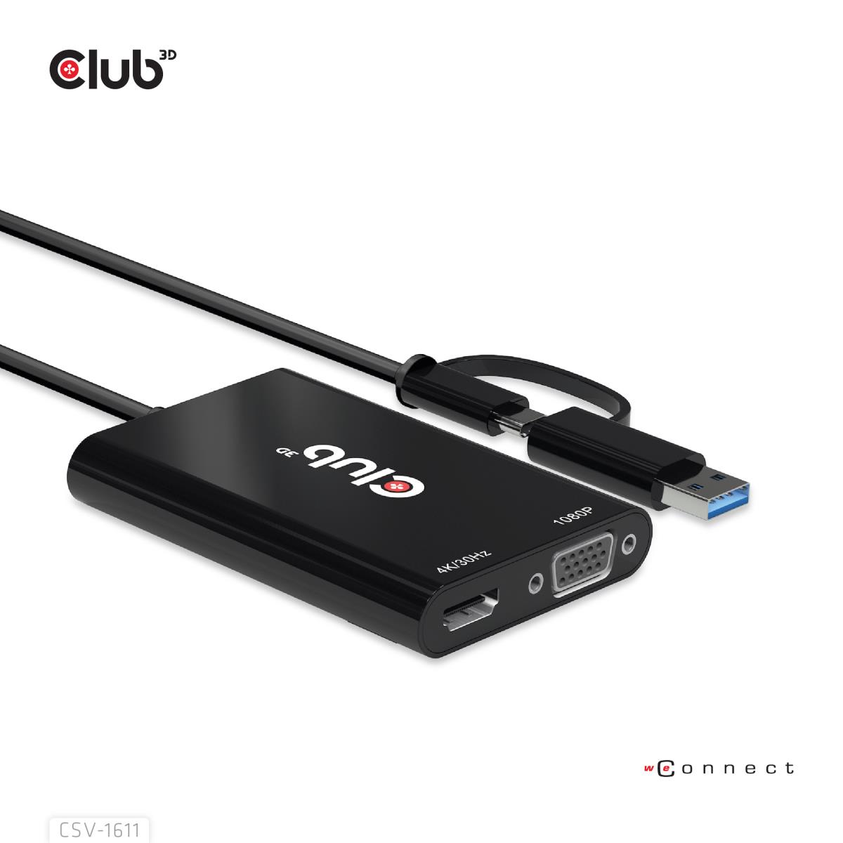 Csv-1611 USB Gen1 Type-c/-a To Dual Hdmi (4k/30hz) / Vga (1080/60hz)