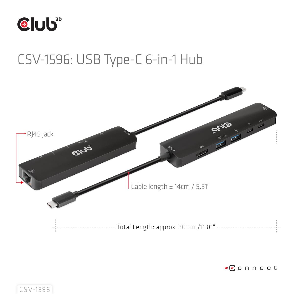 USB Gen1 Type-c, 6-in-1 Hub With Hdmi 8k30hz, 2xUSB