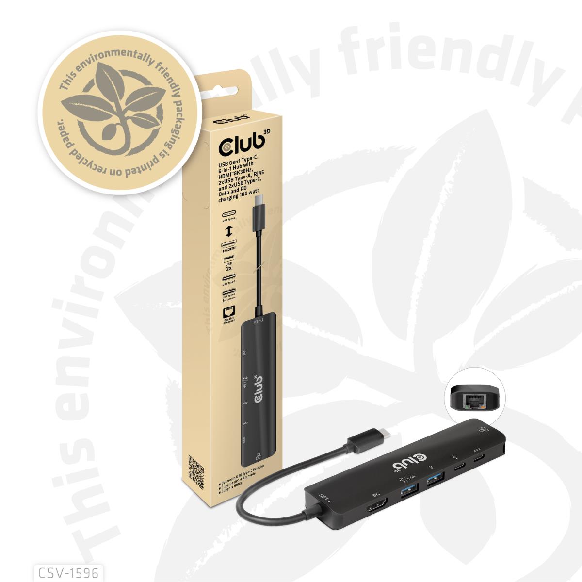 USB Gen1 Type-c, 6-in-1 Hub With Hdmi 8k30hz, 2xUSB