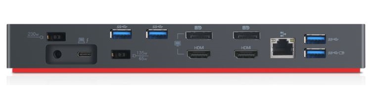 Docking Station ThinkPad Thunderbolt 3 Gen 2 - 5x USB-3.1 / 2x HDMI / 2x Thunderbolt 3 / 1x Gbe / 2x DP / 1x 3.5mm - 135W AC Adapter UK / Hong kong