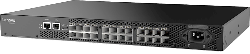 ThinkSystem DB610S, 8 ports licensed, 8x 16GB SWL SFPs, 1 PS, Rail Kit, 1 Year FW