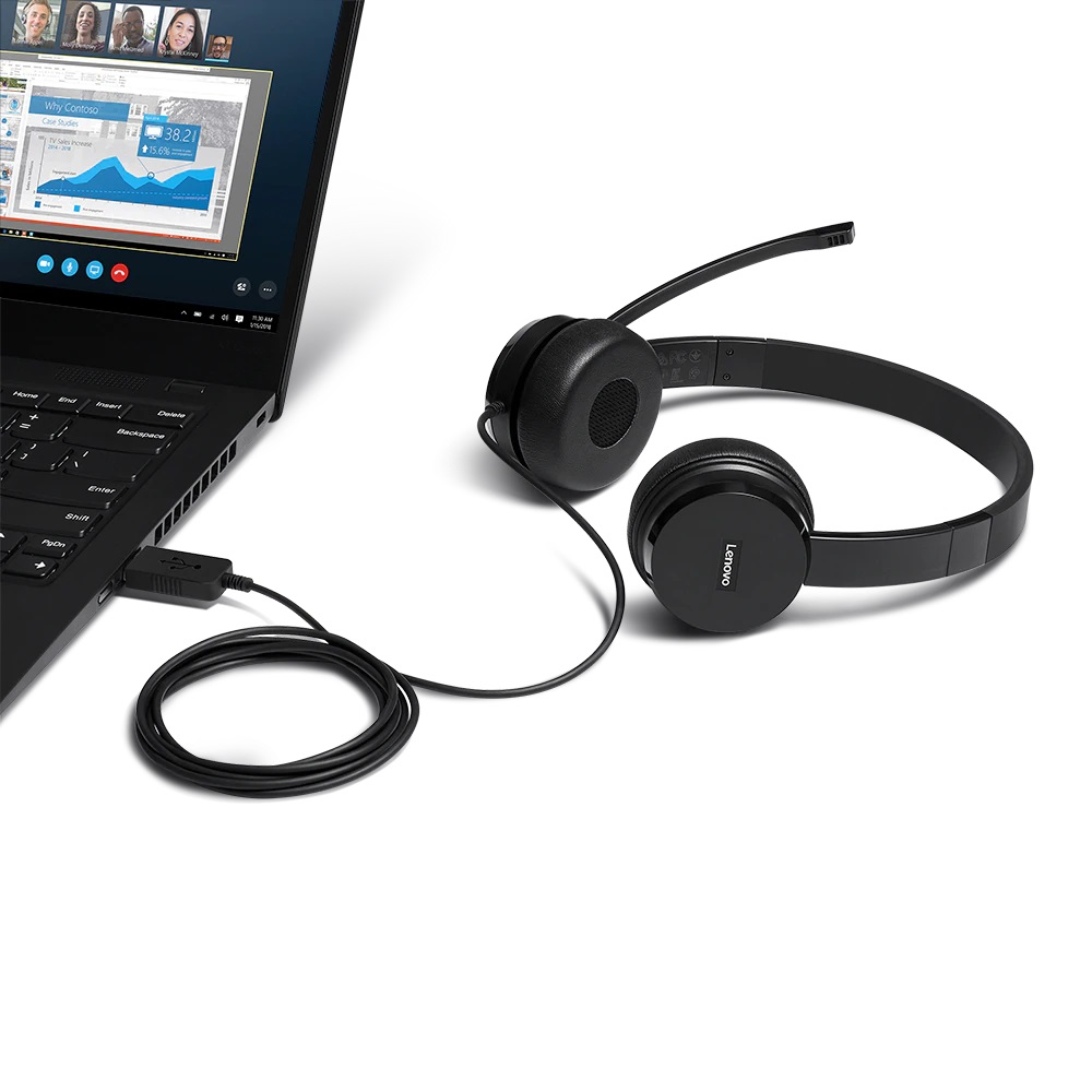 Headset Lenovo 100 - Stereo - USB - Black