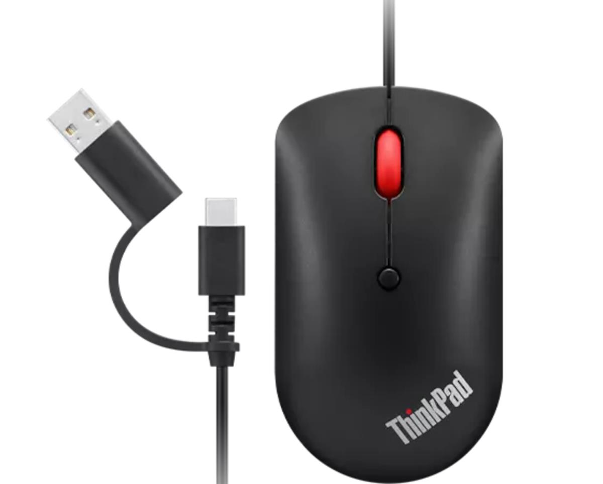 Wired Mouse - Compact - USB-C - Blue optical - Black