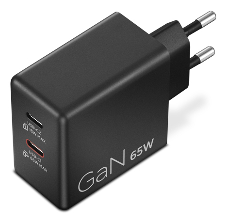 Dual USB-C 65W GaN Charger Black - EU