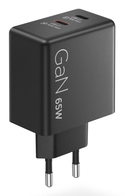 Dual USB-C 65W GaN Charger Black - EU