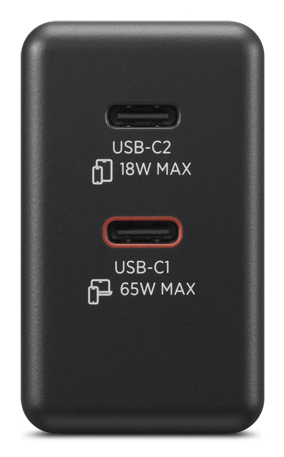 Dual USB-C 65W GaN Charger Black - EU