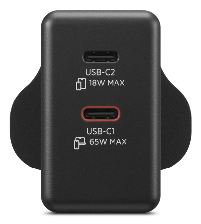 Dual USB-C 65W GaN Charger Black - UK