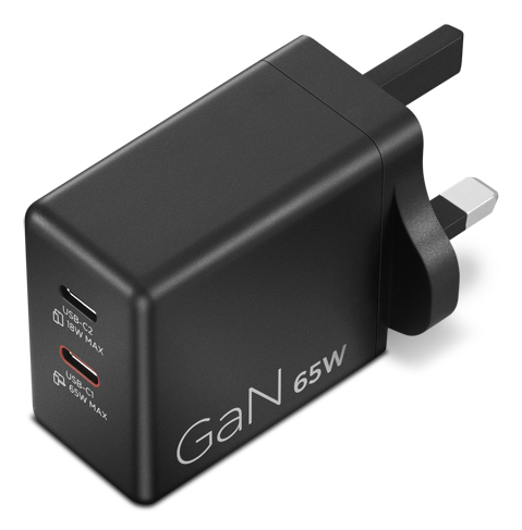 Dual USB-C 65W GaN Charger Black - UK