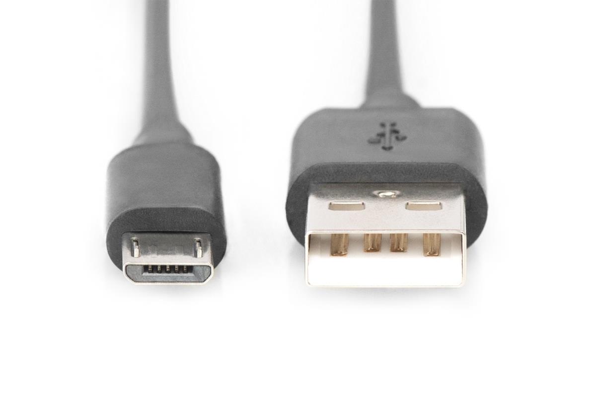 USB 2.0 connection cable, type A - micro B M/M, 1.0m, USB 2.0 conform, black