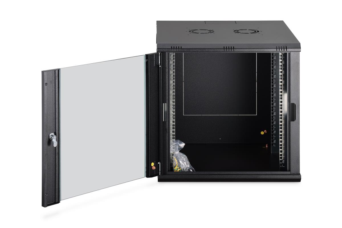 Wall mounting cabinet - 12U 607x600x600mm, black (RAL 9005)