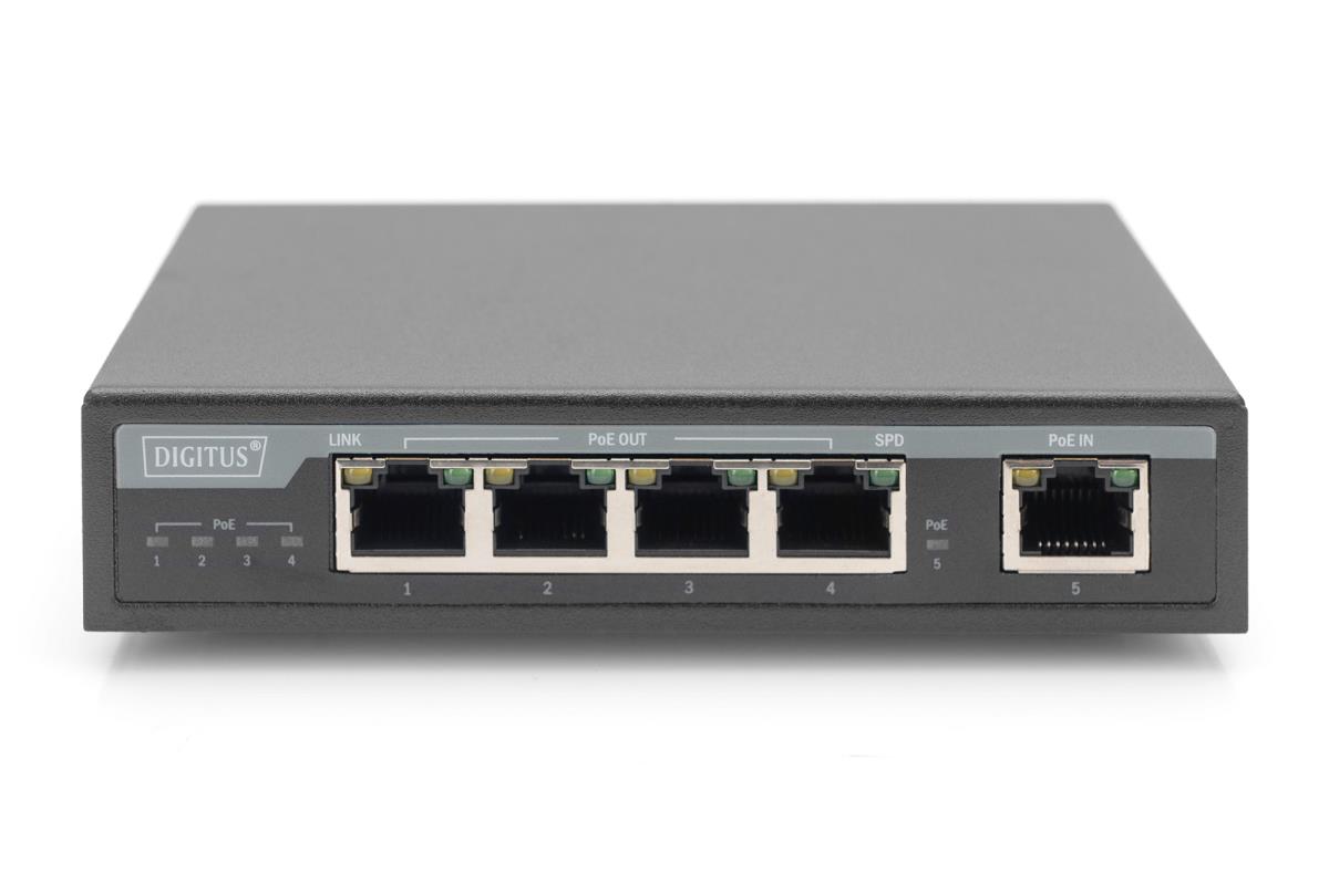 Gigabit PoE Indoor Extender, 4-port, 85W 100m extension, cascadable, self powered