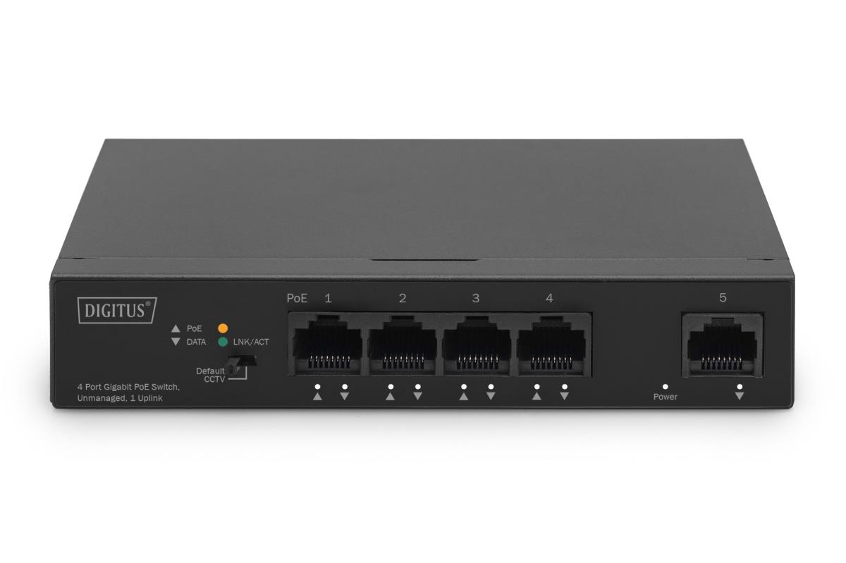 PoE-switch 4+1-Ports Ethernet Unmanaged 4-ports PoE,