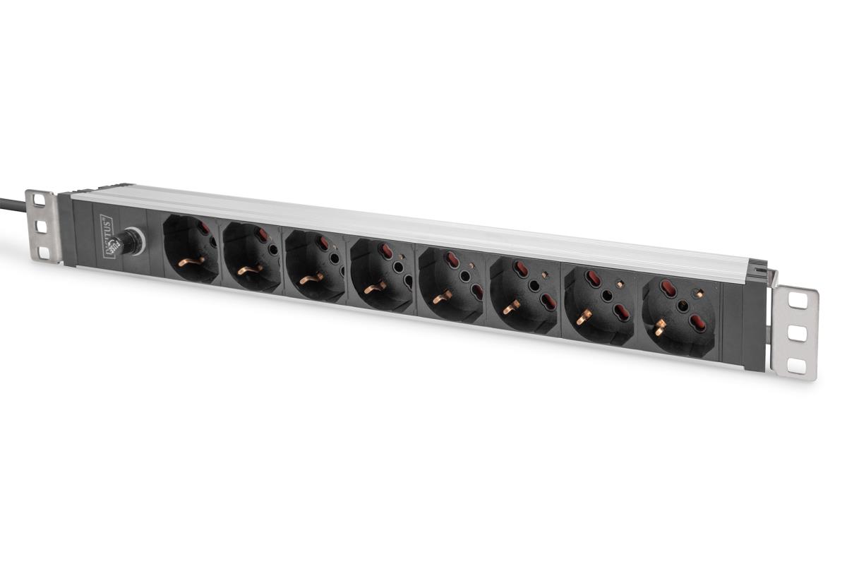 1U Aluminum PDU, 8x Italian outlets, Pre-fuse 10A Plug, 250VAC