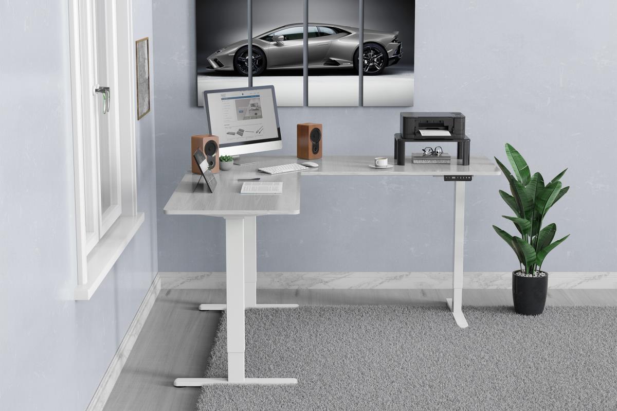 Electric Height Adjustable Desk Frame - 3-leg  - 124-208cm height - 120kg load - white