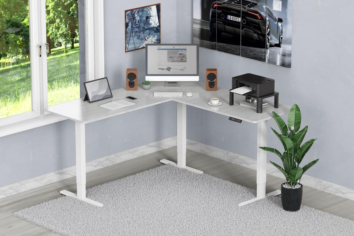 Electric Height Adjustable Desk Frame - 3-leg  - 124-208cm height - 120kg load - white