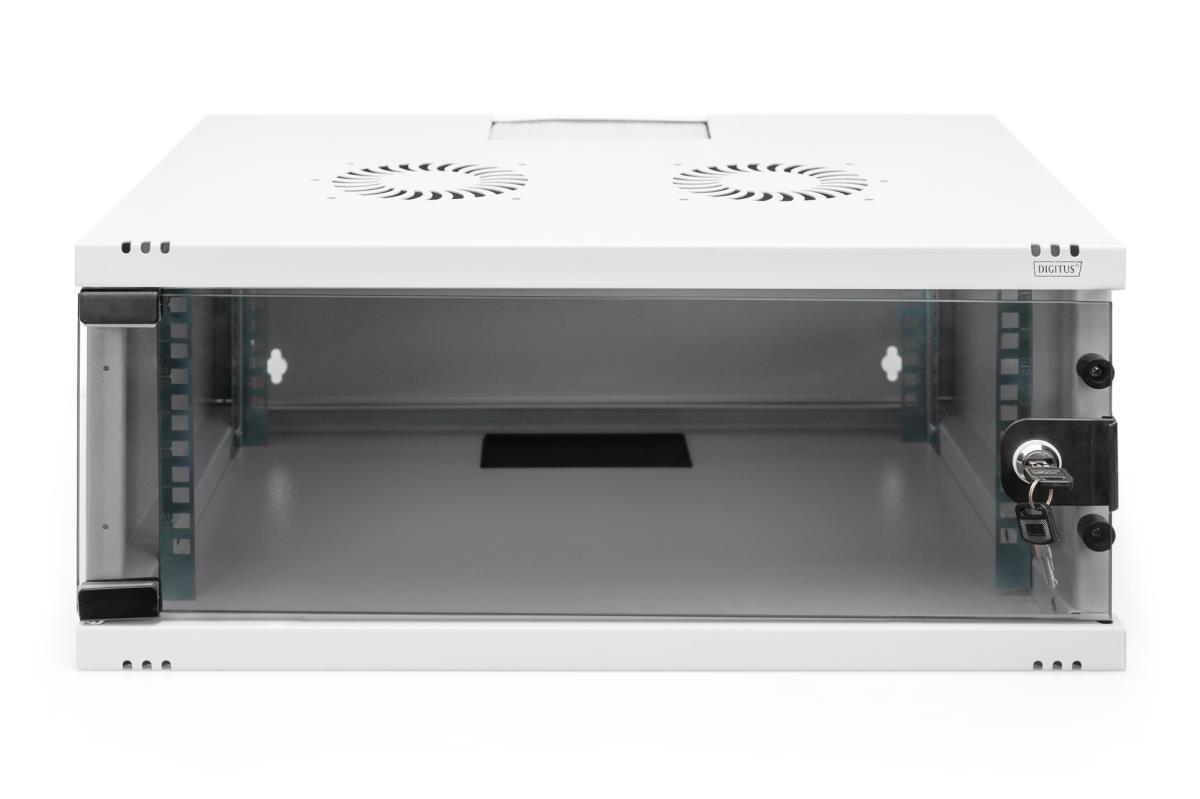 4U wall mounting cabinet - SOHO unmounted 241x540x400mm full glass front door grey