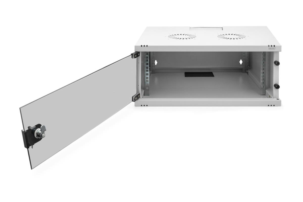 4U wall mounting cabinet - SOHO unmounted 241x540x400mm full glass front door grey