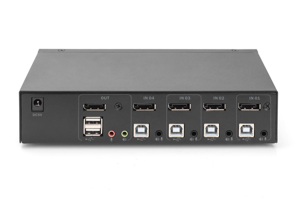 KVM Switch - 4x1 DP, DP Out,USB 4 x DP + 4x USB +4 Speaker + 4 Micro