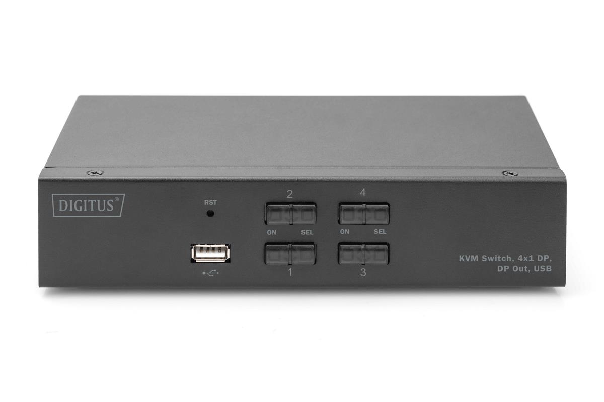 KVM Switch - 4x1 DP, DP Out,USB 4 x DP + 4x USB +4 Speaker + 4 Micro