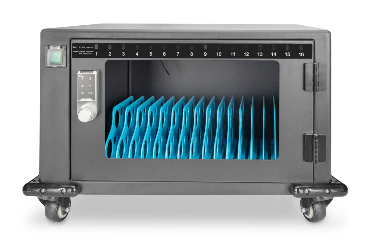 Charging trolley 14in USB-C electronic PIN lock 16 charge bases fan 384 x 550 x 375mm