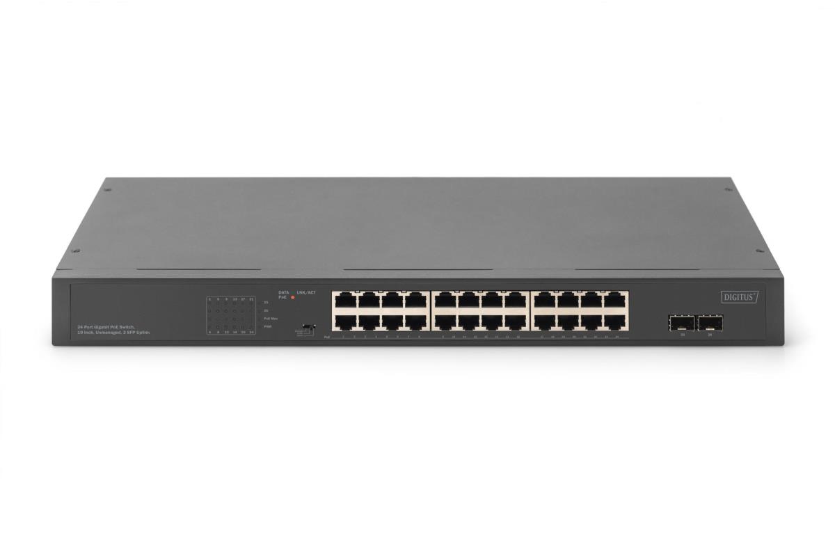 Unmanaged PoE Switch - 24-Port Gigabit + 2-Port Gigabit SFP