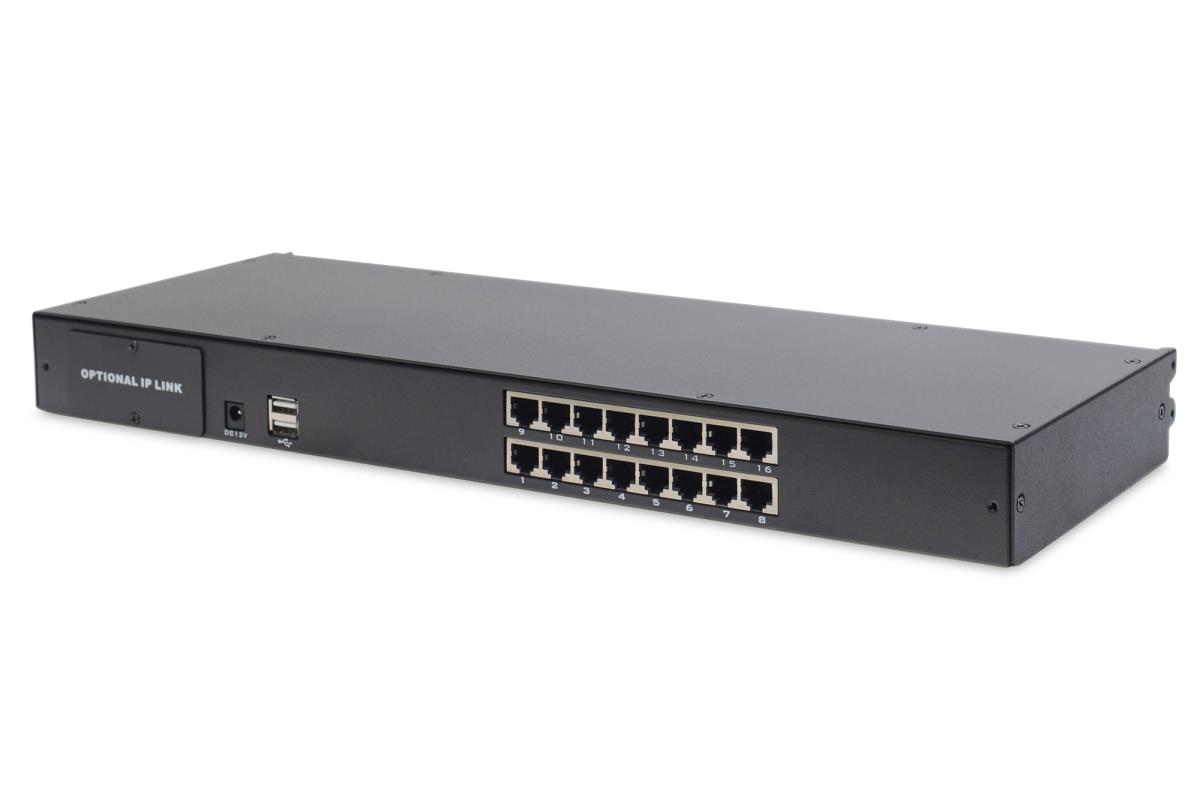 Modularized 43.2cm (17in) TFT console with 16 port Cat.5 KVM, RAL 9005 black - CH Keyboard