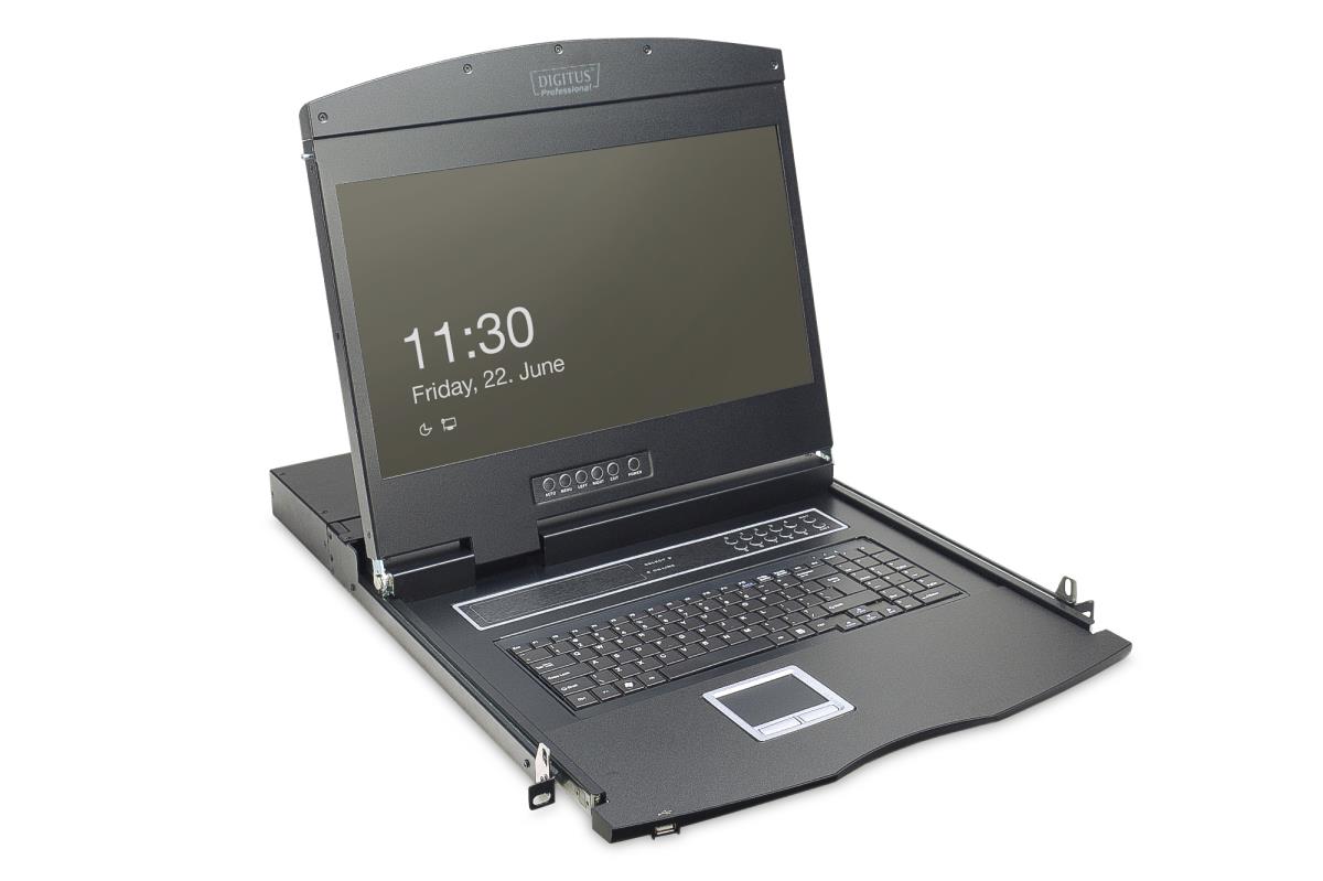 Modularized 48.3cm (19in) TFT console with 8 port Cat.5 KVM, RAL 9005 black - CH  Keyboard