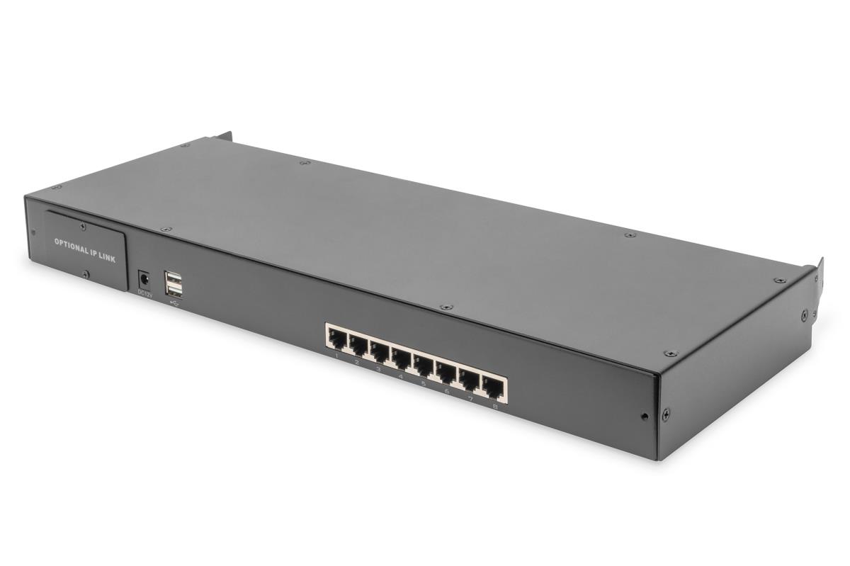 Modularized 43,2cm (17in) HD LCD TFT console with 8 port Cat5 KVM 8 Cat5 VGA Dongle - GE keyboard