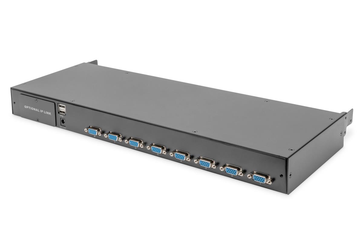 Modularized 43.2cm (19in) HD TFT console with 8 port KVM. RAL 9005 black - US keyboard