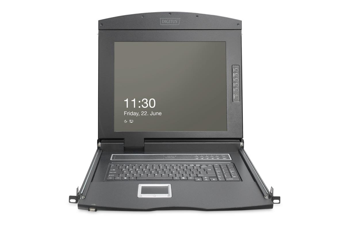 Modularized 43.2cm (19in) HD TFT console with 16 port CAT5. RAL 9005 black - CH keyboard