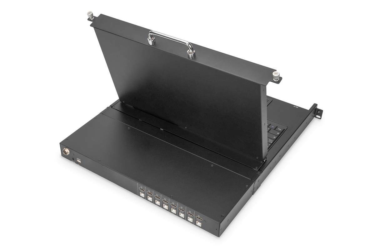 Modulare Konsole with 19in TFT 48.3cm 8Port KVM Touch 8x HDMI. HD Resolution - IT Keyboard
