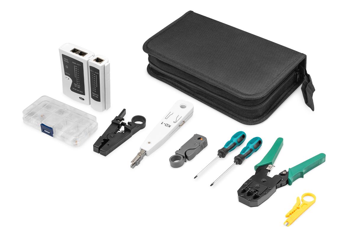 Network Tool Set - LAN Tester Crimping Tool Cut and Stripping Tool Punch Down Tool Bag 12 pcs