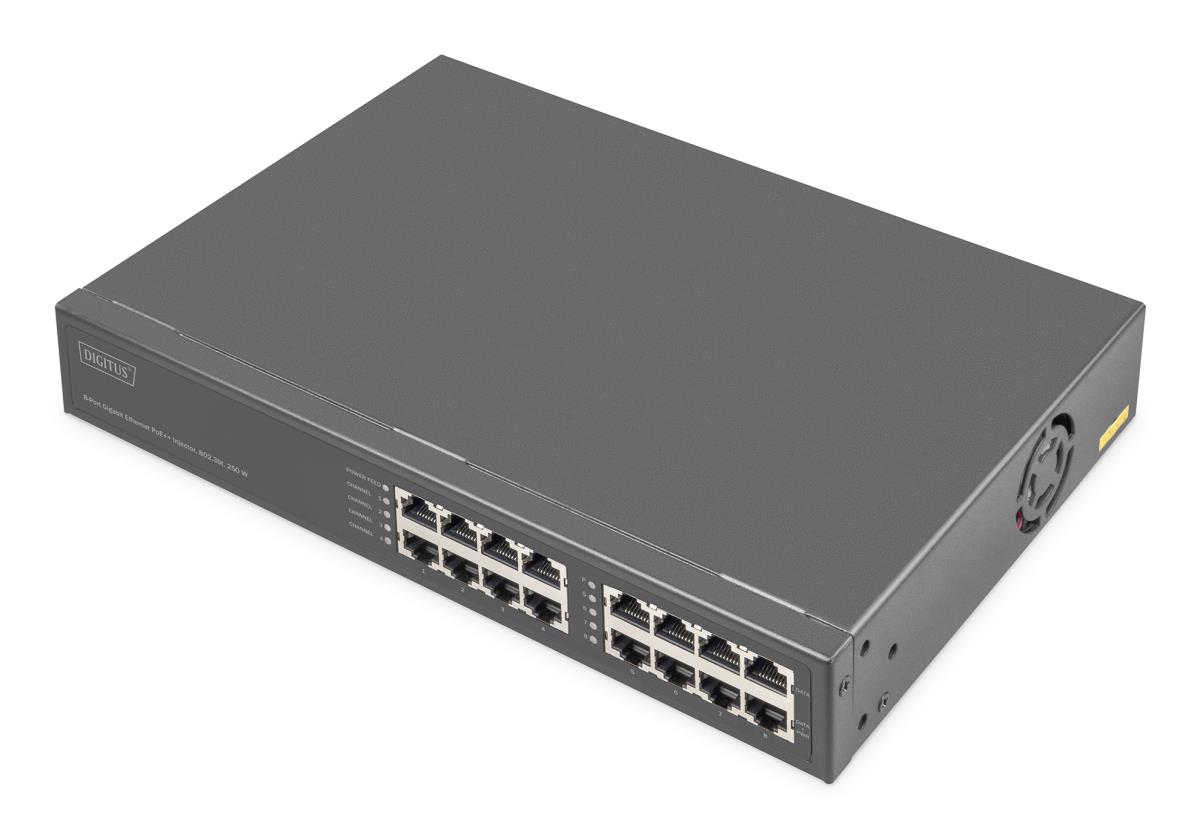 Gigabit Ethernet PoE+ Injector Hub 802.3bt 8- Port PoE Power Budget 250W