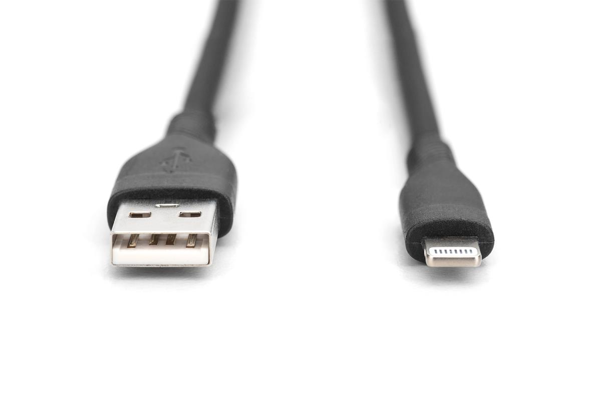 USB Silicone charging cable USB-A - Lightning 2m USB 2.0 12W - 2m black