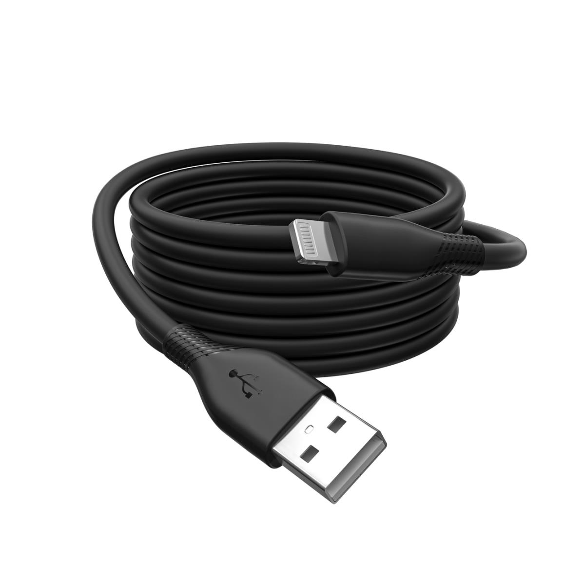 USB Silicone charging cable USB-A - Lightning 2m USB 2.0 12W - 2m black