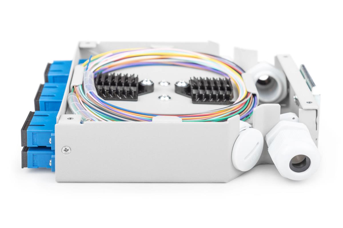 Fiber DIN Rail Box Preassembled SM 6 SC DX with Pigtails and Couplers