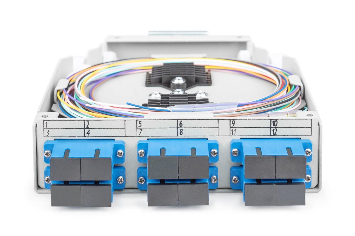Fiber DIN Rail Box Preassembled SM 6 SC DX with Pigtails and Couplers