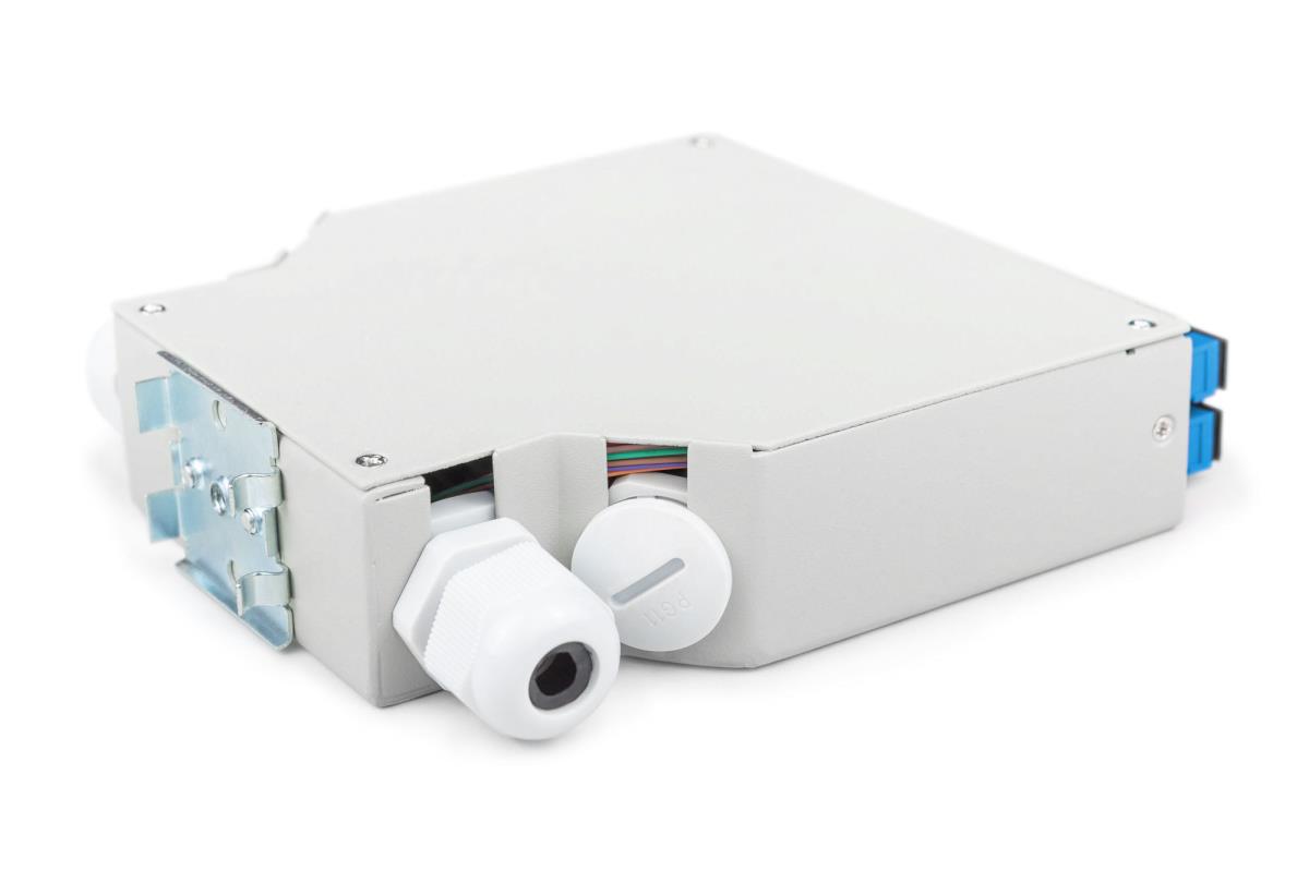 Fiber DIN Rail Box Preassembled SM 6 SC DX with Pigtails and Couplers