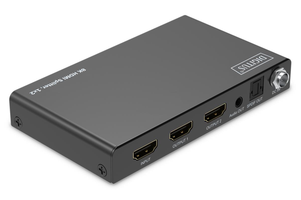 1x2 HDMI Splitter - 8K/60Hz (4:4:4), Toslink, Stereo, EDID Control