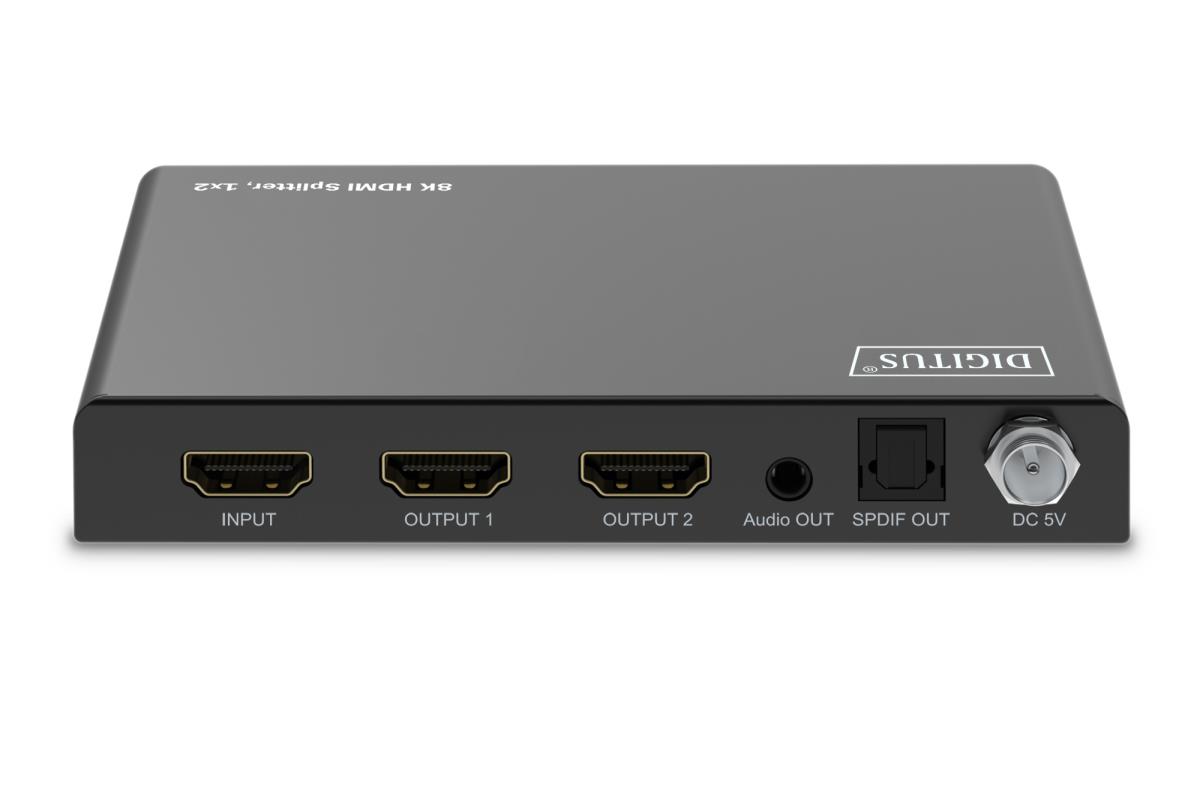 1x2 HDMI Splitter - 8K/60Hz (4:4:4), Toslink, Stereo, EDID Control